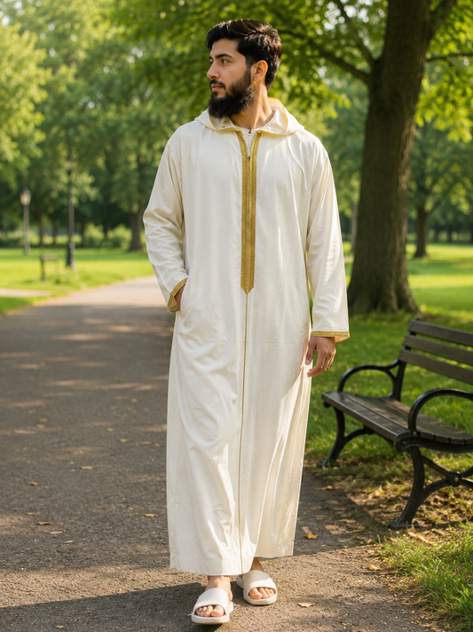 White gold Premium Hooded Style Thobe